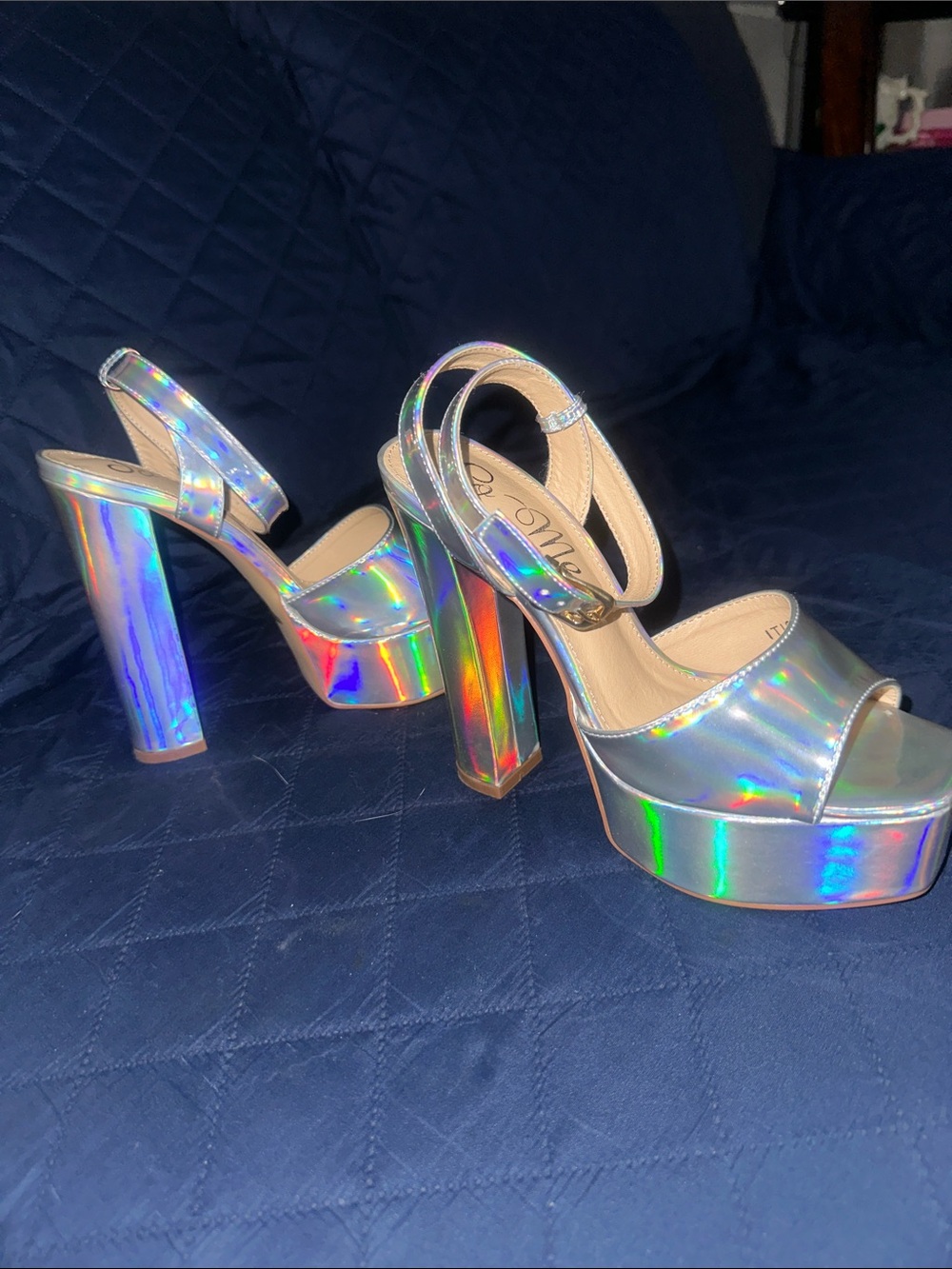 So Me Holographic Iridescent Platform Heels